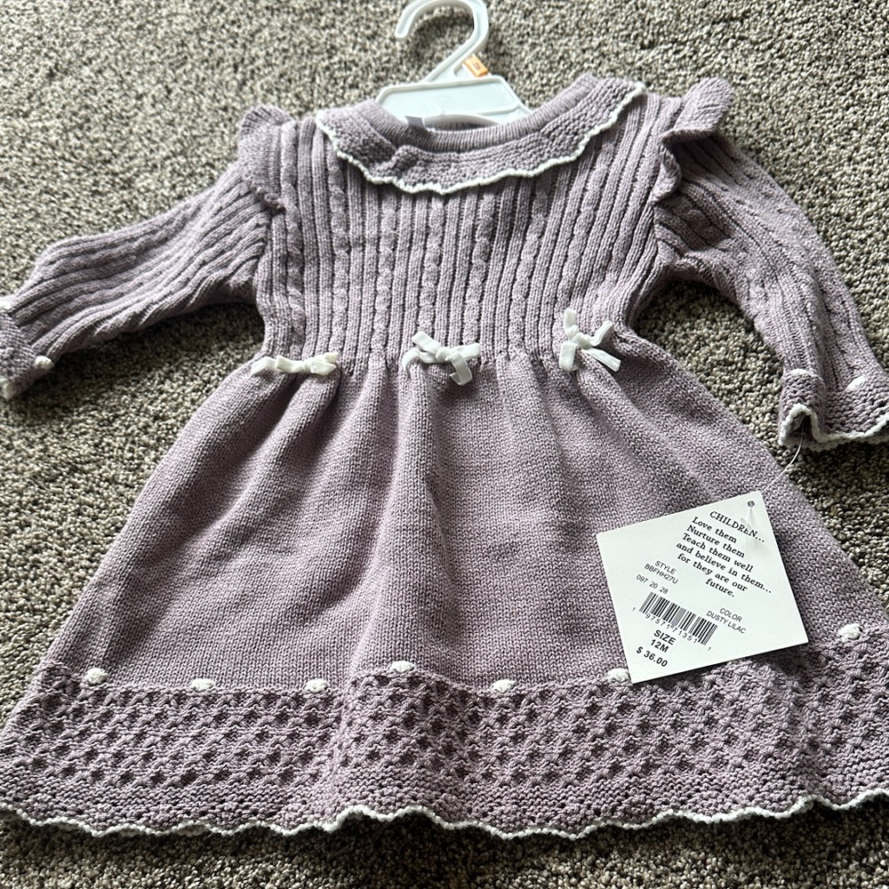 Lavender Knit Dress with White Accents